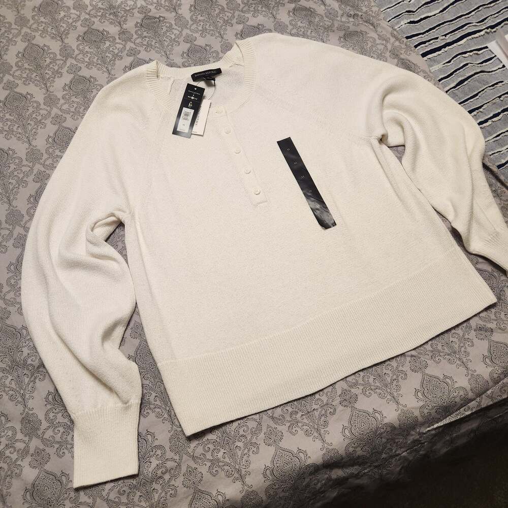 Banana Republic Women's Off-White Button Henley Ribbed Sweater NWT